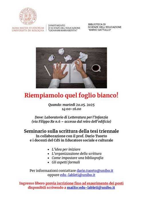 locandina seminario Riempiamolo quel foglio bianco